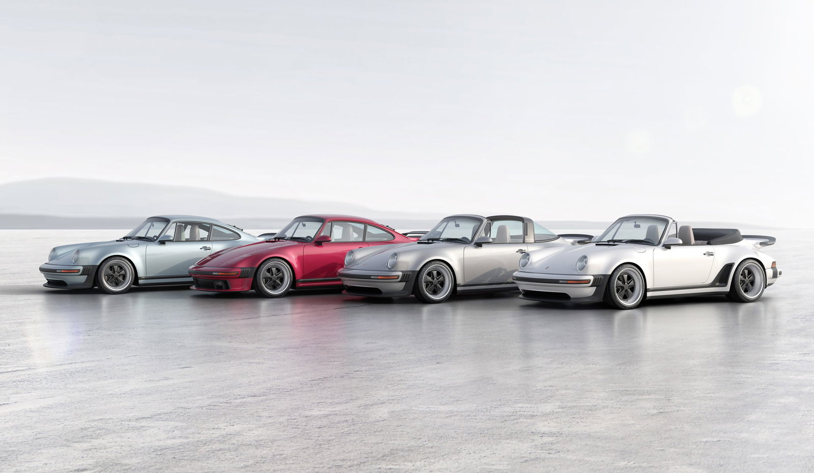 Four Singer-restored Porsche 911s